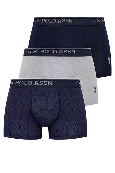 U.S. Polo Assn. Men's 3-Piece Boxer Set - Navy Blue, Printed & Gray Melange Color Cotton Underwear