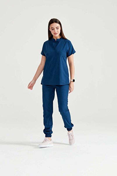 DEMOTEKS Bluza Medicala Indigo Unisex Activity – Scrub Top Uniforma Asistenta si Doctor