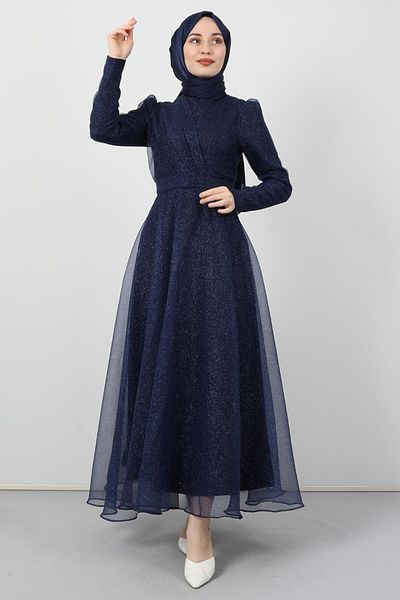 GİYZAMİLA Alara Hijab Evening Dress Navy Blue