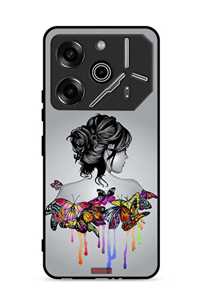 Tolwak غطاء حماية لهاتف تكنو بوفا 6 برو 5G، رسمة فراشات وفتاة، فن تجريدي