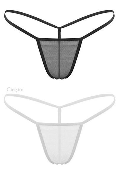 Cicişim Black and White 2-Piece Tulle Transparent String Thong Underwear