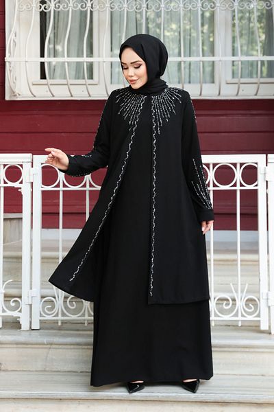 N.S NEVA STYLE Beaded Black Hijab Abaya 29131S