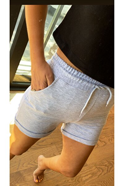 Sugarstore Gri Renk Penye Şort Beli Lastikli Cepli
