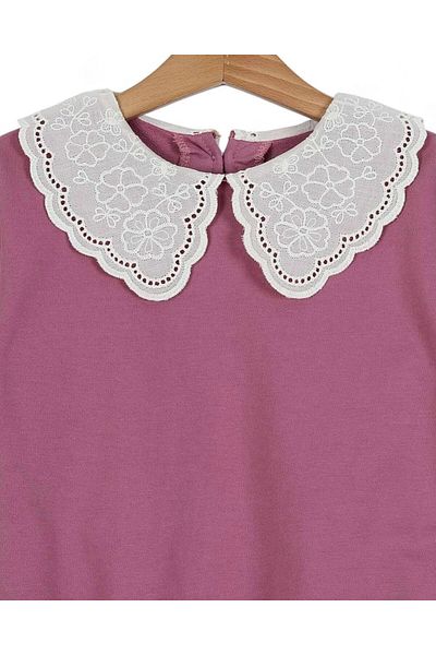 Egelite Girl's Basic Seasonal Brode Lace Collar, Oversize, Ruffled Sleeves, Stylish Tracksuit Set