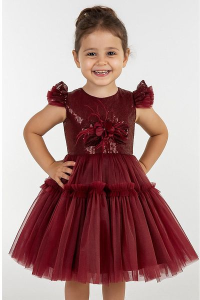 MİSS RAİN Pul Sequence Ruffle Sleeve Gathered Skirt Flower Detail Girl's Evening Dress