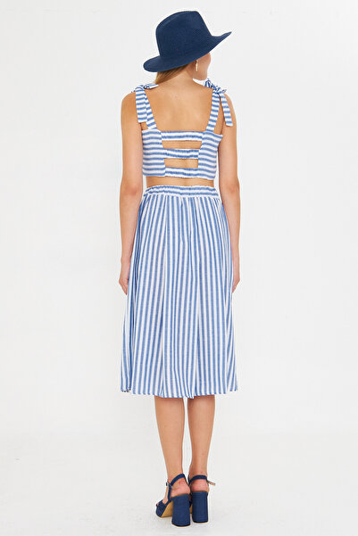 armonika Women's Blue Bustier Skirt Double Set Arm-25Y001092