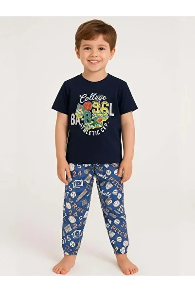 Zekids Boys' Cotton Short Sleeve College Pajamas Set