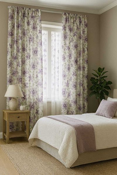 Decor Fashion Home Set of 2 Dimout curtains with floral pattern