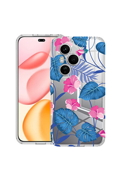 bestcase Carcasă transparentă din silicon pentru Honor 400 Pro, flori albastr...