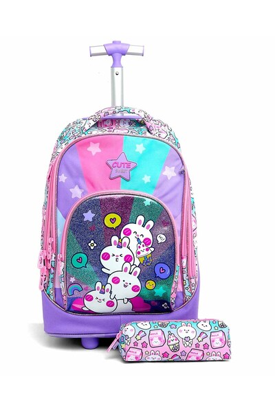 R&B Lavender Girls Trolley Bag W Pencil Pouch