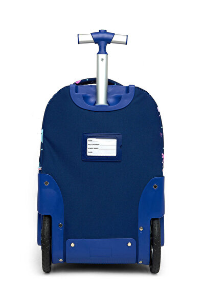 R&B Navy Blue Girls Trolley Bag W Pencil Pouch