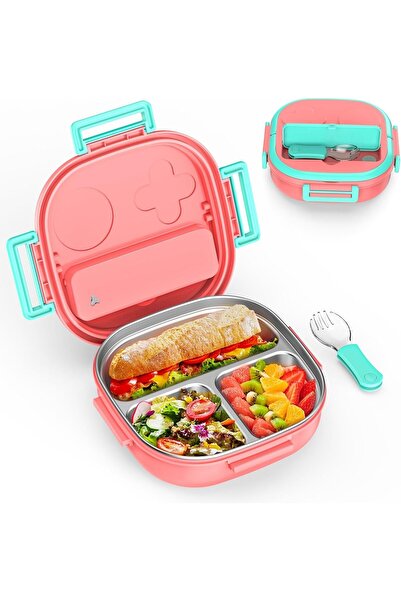 Twisoo صندوق بينتو للأطفال من بيديكو مصنوع من الفولاذ المقاوم للصدأ - 3 أقسام...