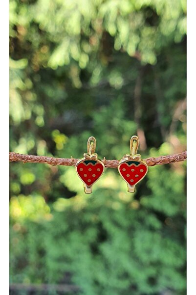 Goldlife jewellery Kız Çocuk Bebek Çilek Mineli 14 Ayar Küpe