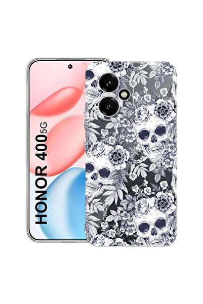 bestcase Carcasă transparentă din silicon pentru Honor 400, cu craniu, alb-ne...
