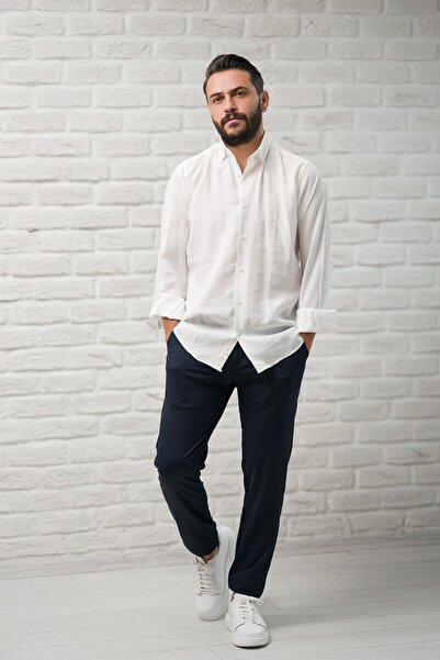 alenmeza Regular Fit Yaka Düğmeli Yazlık Modal Kumaş Erkek Gömlek