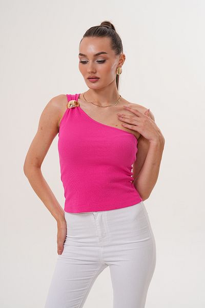 Shine Fine 100% Cotton Women's Bodysuit with One Shoulder Accessory Detail