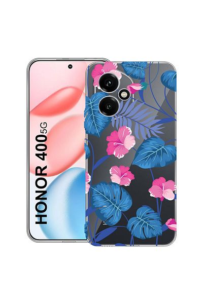 bestcase Carcasă transparentă din silicon pentru Honor 400, flori albastre tropicale, 2036423 T 112
