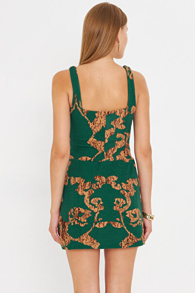 armonika Γυναικείο Μίνι Φόρεμα με Πράσινο-Μπεζ τετράγωνο γιακά με σορτς ARM-25Y001095