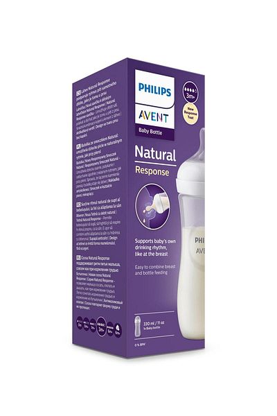 Philips Avent Natural Response Baby Bottle, Anti-Colic, BPA-Free, Wide Neck, Ergonomic - 330mL, 3M+