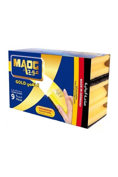 Maog Gold Cleaning Sponge With Scourer, 9 Pcs