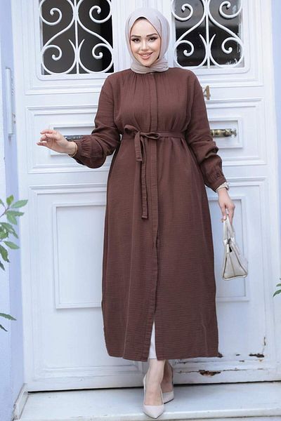 N.S NEVA STYLE Buttoned Brown Hijab Tunic 19045Kh