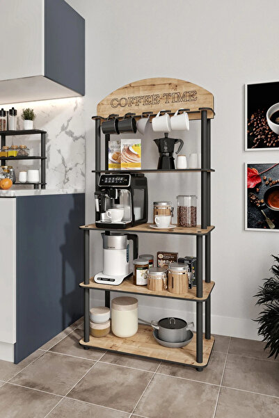 RAVILO Kahve Köşesi Dekoratif Dolap Çok Amaçlı Kahve Standı Meşe