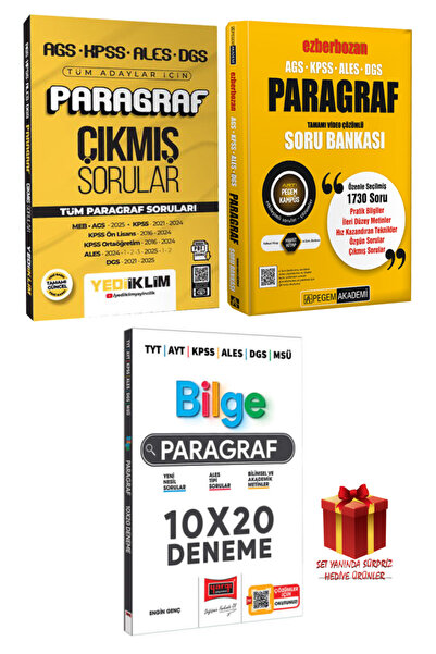 Yediiklim Yayınları AGS KPSS ALES DGS Paragraf Çıkmış Sorular+Pegem Ezberboza...