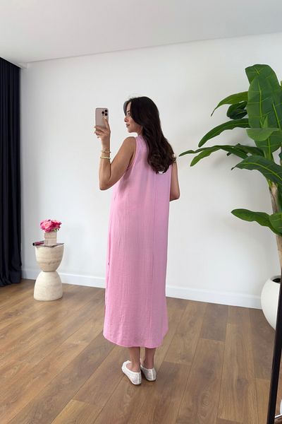 BİRCANÇİL Radi Pink Slit Detailed Sleeveless Dress