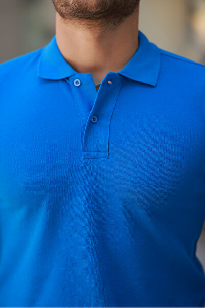 COMBİNE MİCHAİL Men's Basic Short Sleeve A.Blue Polo Neck T-Shirt