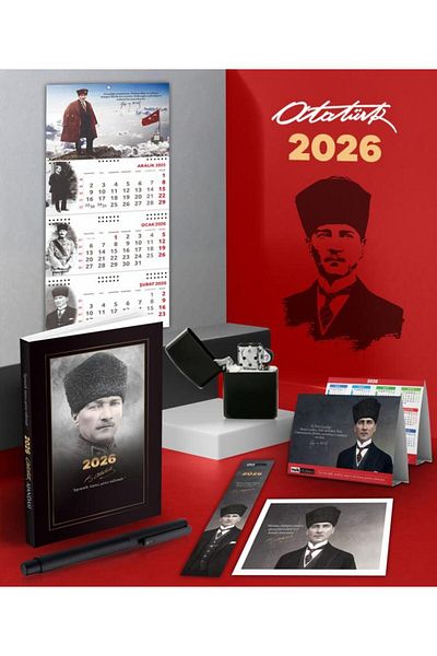 Mor kelebek 2026 Ataturk Commander Agenda - Sakarya Wall Calendar - Desk Calendar - Pen and Gasoline Lighter