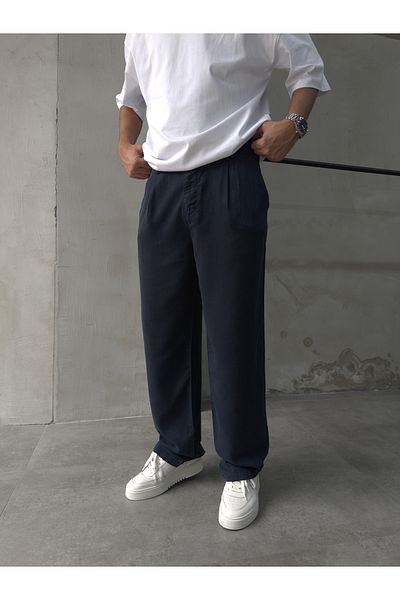DİFRANSEL Men's Cotton Fabric Navy Blue Baggy Trousers