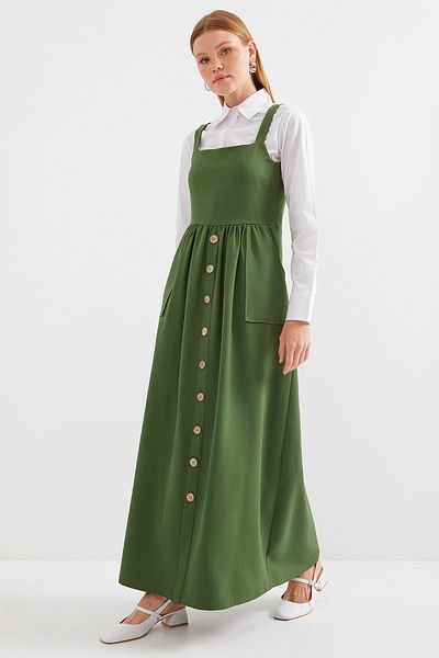 Merterium Women's Long Salopet Dress Khaki 1174