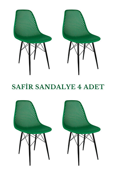 NEWBELLA Safir Sandalye Yeşil 4’lü Set – Bahçe, Mutfak, Kafe, Balkon