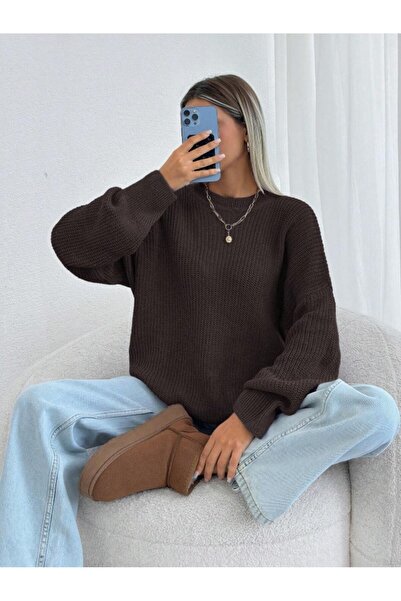 Dier Moda Kadın Selanik Örgü Over size Triko Kazak