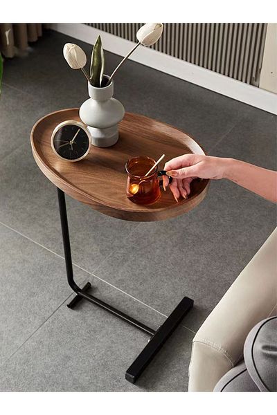 awwaline Oval coffee table, awwaline, wood, brown, C-Shaped, 45 x 30 x 60cm