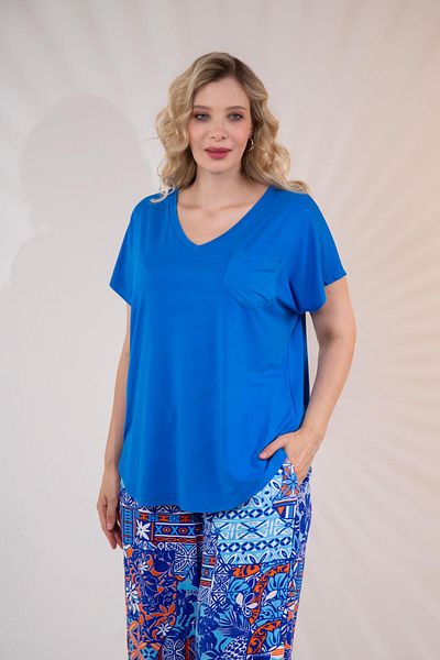 Roxxlen Plus Size Beria V-Neck Blouse Blue