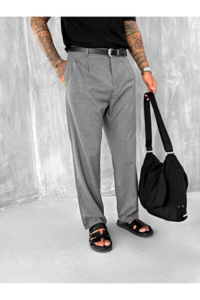 ablukaonline Men's Baggy Fit Fabric Trousers Anthracite