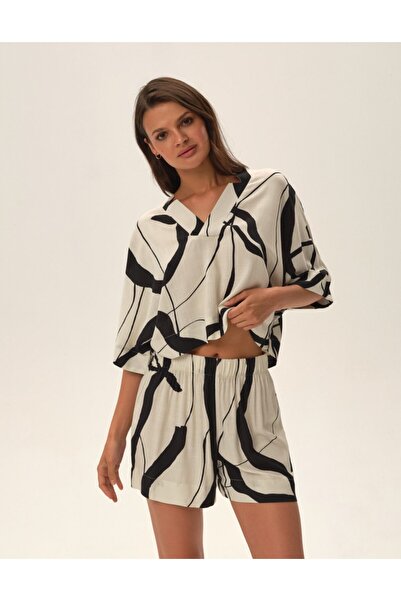 ESOTIQ Set pijama pentru femei, format din 2 piese, tricou și pantaloni scurți supradimensionați, din viscoză, haine de casă | Joya