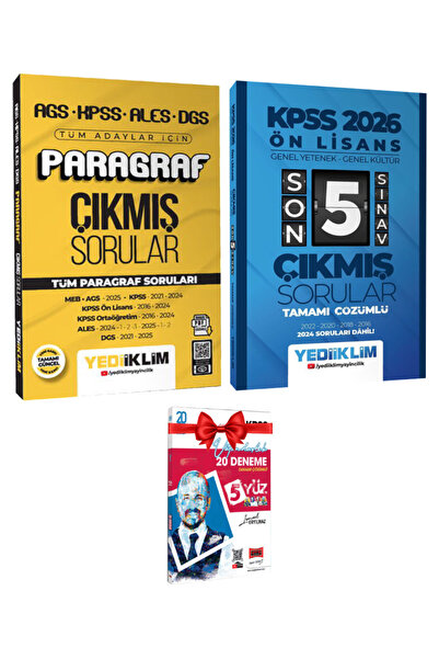 Yediiklim Yayınları AGS KPSS ALES DGS Paragraf Çıkmış Sorular+ KPSS 2026 Ön L...