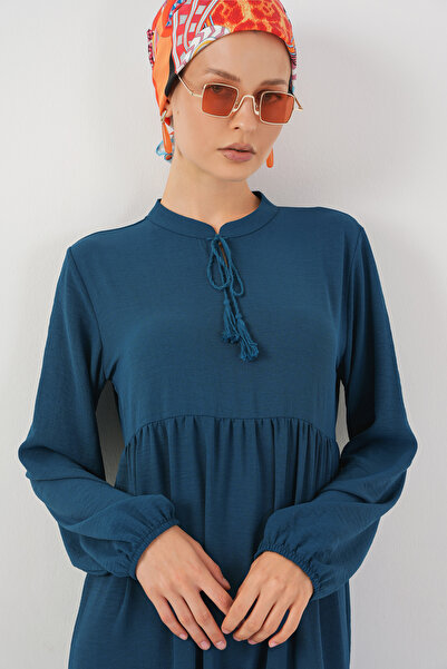 Bigdart 1627 Rochie Hijab cu șireturi cu guler - Petrol