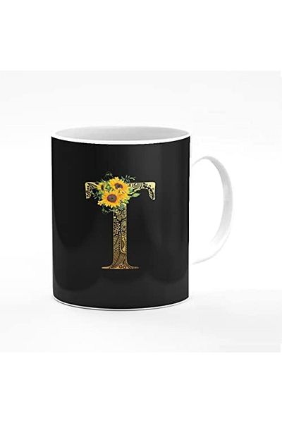 Stylizedd Personalized Ceramic Coffee Mug 11oz - Letter T Mandala Design