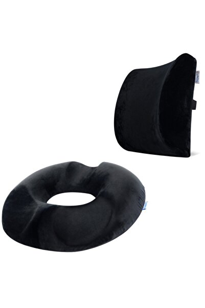 Suporto Set Perne Ortopedice | Pernă Lombară și Pernă Suporto®️ din Spumă cu Memorie Donut | Negru