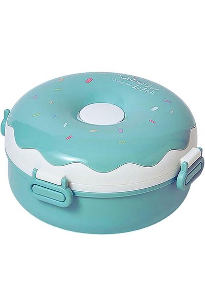 Twisoo Donut Stainless Steel Lunch Box Double Decker BPA Free Leakproof Clip Lock 3 Compartment with