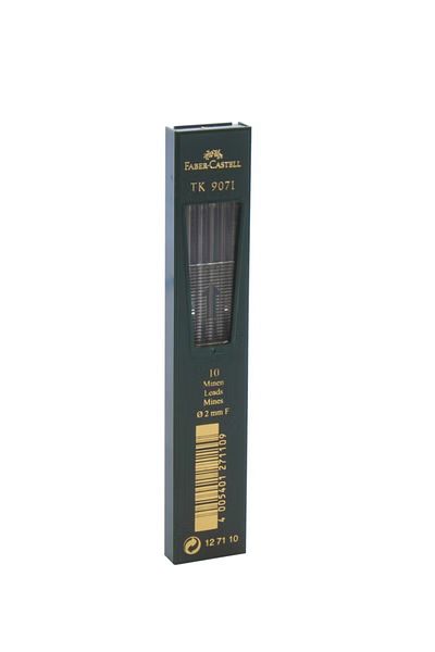 Faber Castell TK 9071 Lead Refill – Black 2 mm F, 10 Leads per Tube