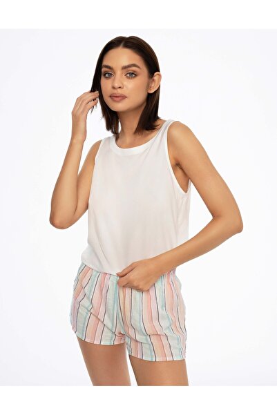 ESOTIQ Set pijama de vară pentru femei, cu bluză fără mâneci și pantaloni scu...