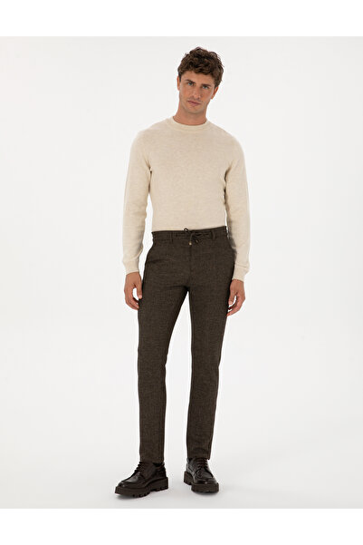 Pierre Cardin Kahverengi Slim Fit Beli Lastikli Kordonlu Kanvas Pantolon 50311971-VR040