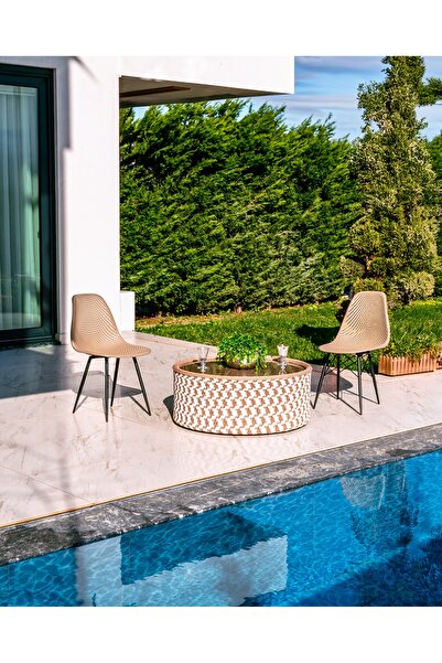 NEWBELLA Safir Sandalye Kapuçino 2'li Set – Bahçe, Mutfak, Kafe, Balkon