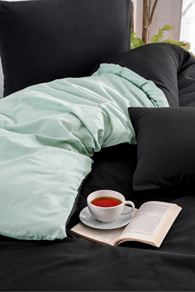 Valezium Black - Mint Single Duvet Cover Set (160X220 Duvet Cover & 1 Pillow Cover)