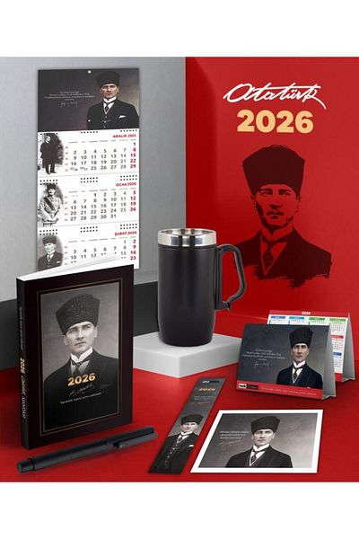 Mor kelebek 2026 Atatürk Agenda with Hat - Gazi Wall Calendar - Desk Calendar - Thermos Cup with Pen and Handle