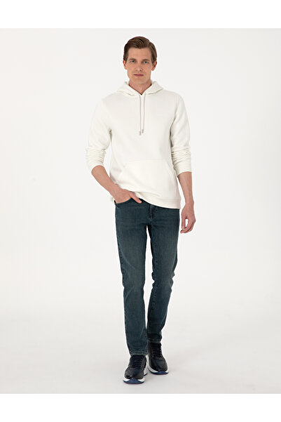 Pierre Cardin Beyaz 2 İplik Regular Fit İçi Polarlı Kapüşonlu Basic Sweatshirt 50314055-VR013
